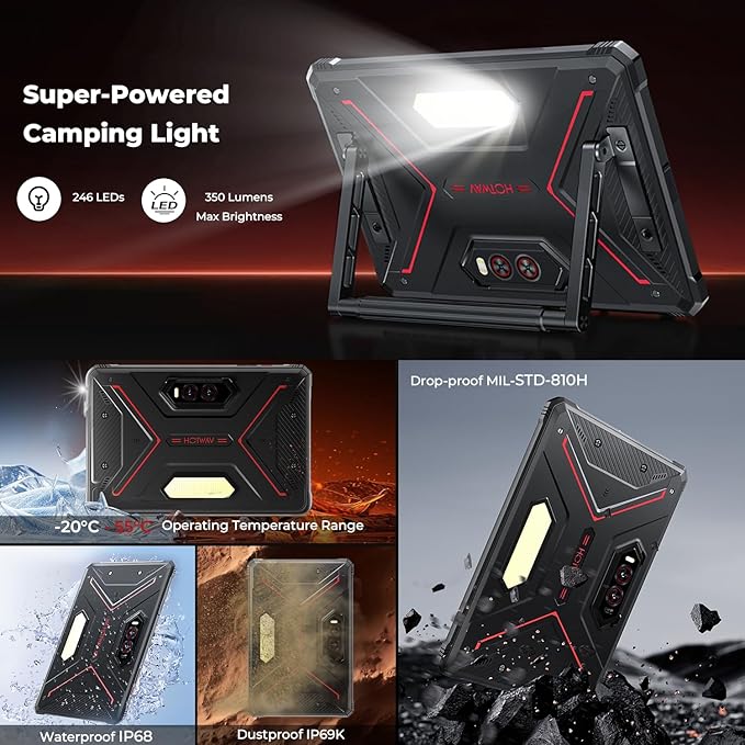 HOTWAV R9 Plus Rugged Tablet, 11 Inch 2K FHD+ Waterproof Tablets 24GB + 512GB/TF 2TB Android 14 Tablet, 20080mAh Battery, 64MP+16MP, Octa-Core, Dual SIM 4G/WLAN 5/IP68&IP69K/Face ID/GPS/OTG/Gemin AI