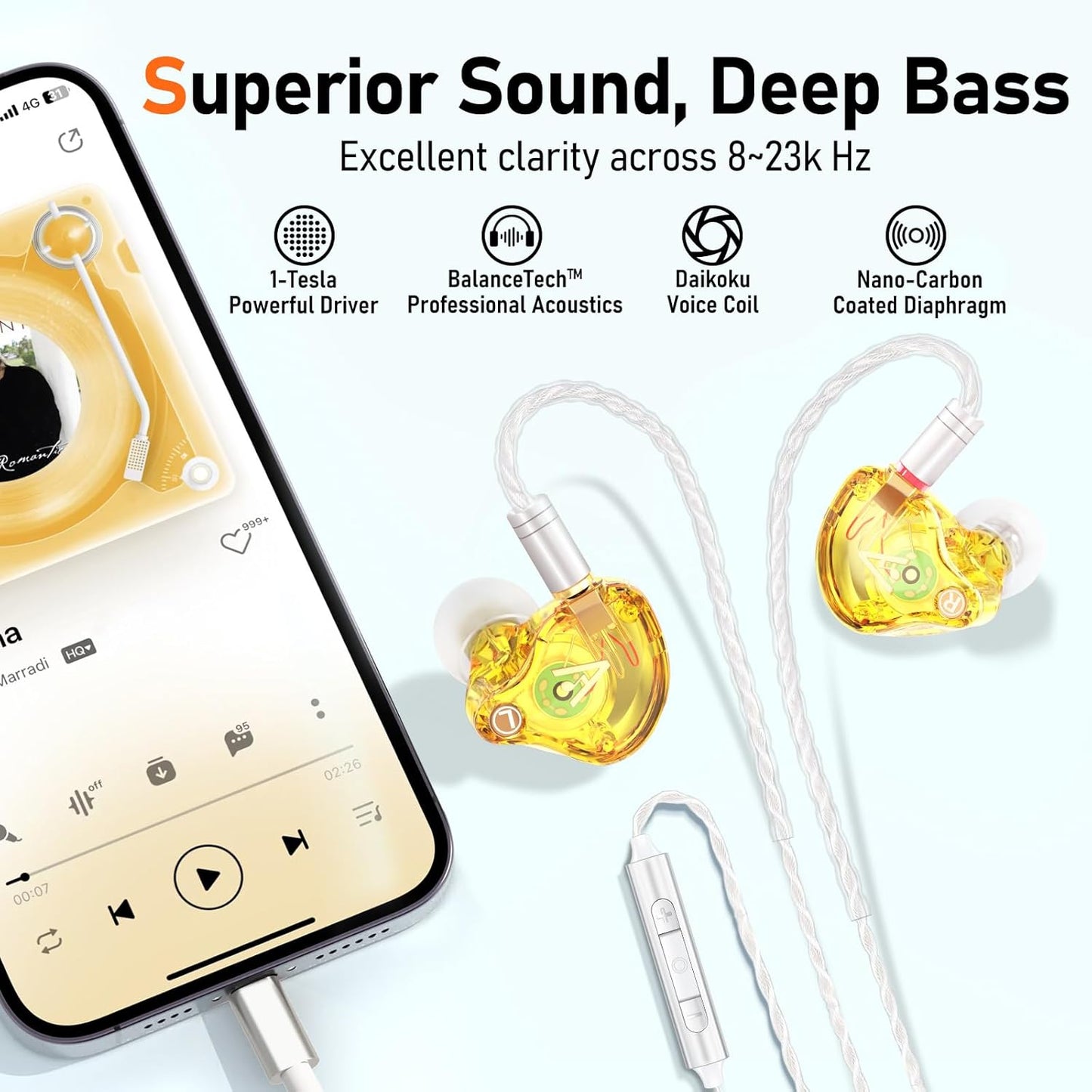 Vibes 202ML Wired Earbuds - HiFi in Ear Headphones - Noise-Isolating Ear Buds w/ Mic - Clear Sound, Deep Bass, Comfort-Fit Earphones - MMCX–Lightning for iPhone 5–14, Silver Plated Cord, Carrying Case