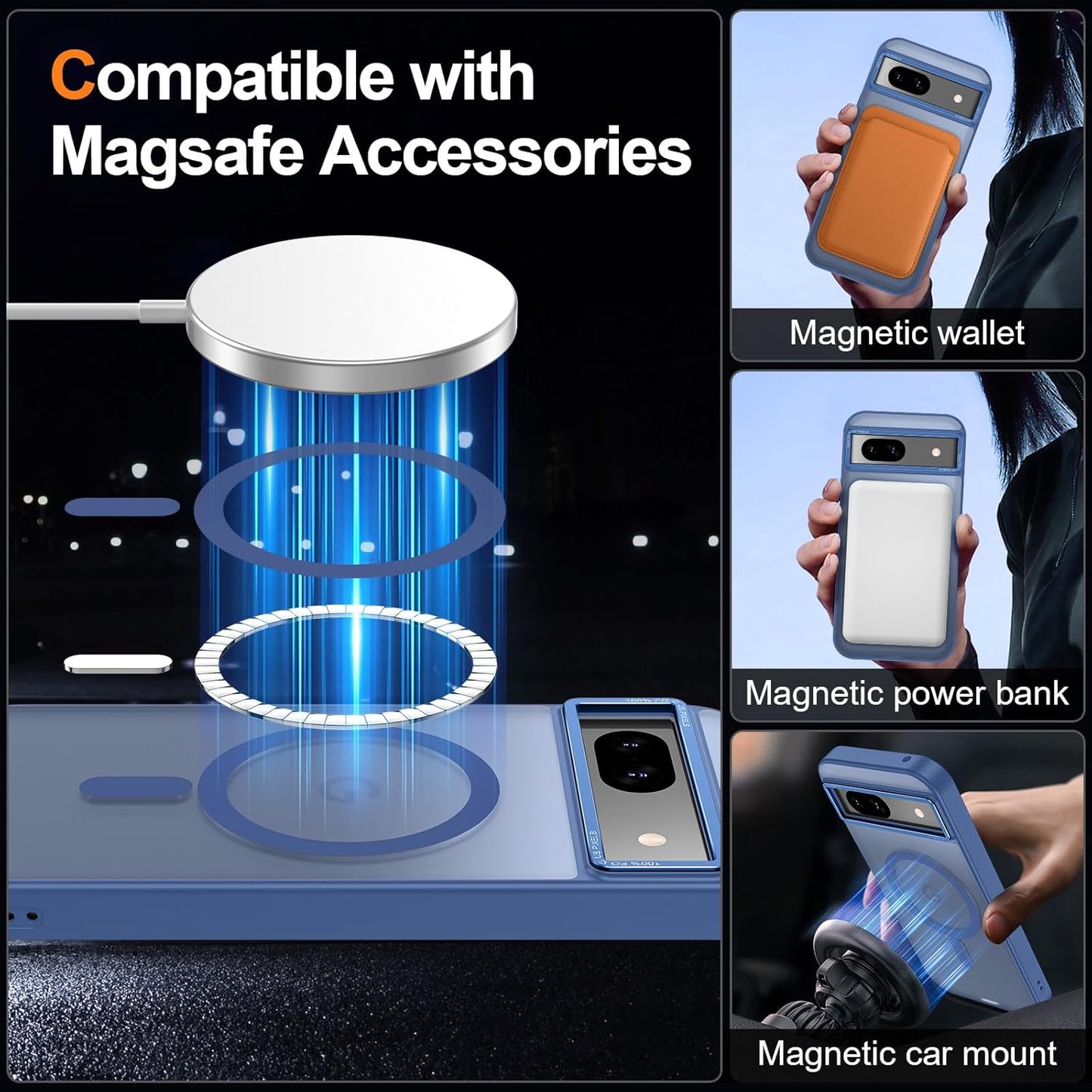 Magnetic for Google Pixel 8a Case, [Military Grade Drop Protection] [Compatible with MagSafe] Shockproof Slim Translucent Matte Anti-Slip for Women Girls Men Case, Blue