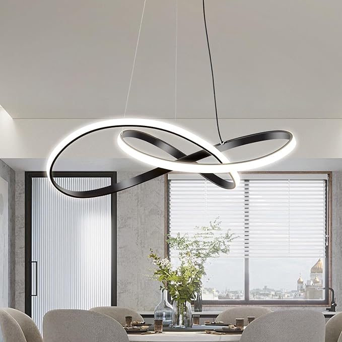 Viruhaka Modern LED Pendant Light Fixture，Black Contemporary Ceiling Hanging Fixture with Irregular Ring Lights for Dining Living Room Bedroom Kitchen Island Cafe（4000K，Neutral Light ）