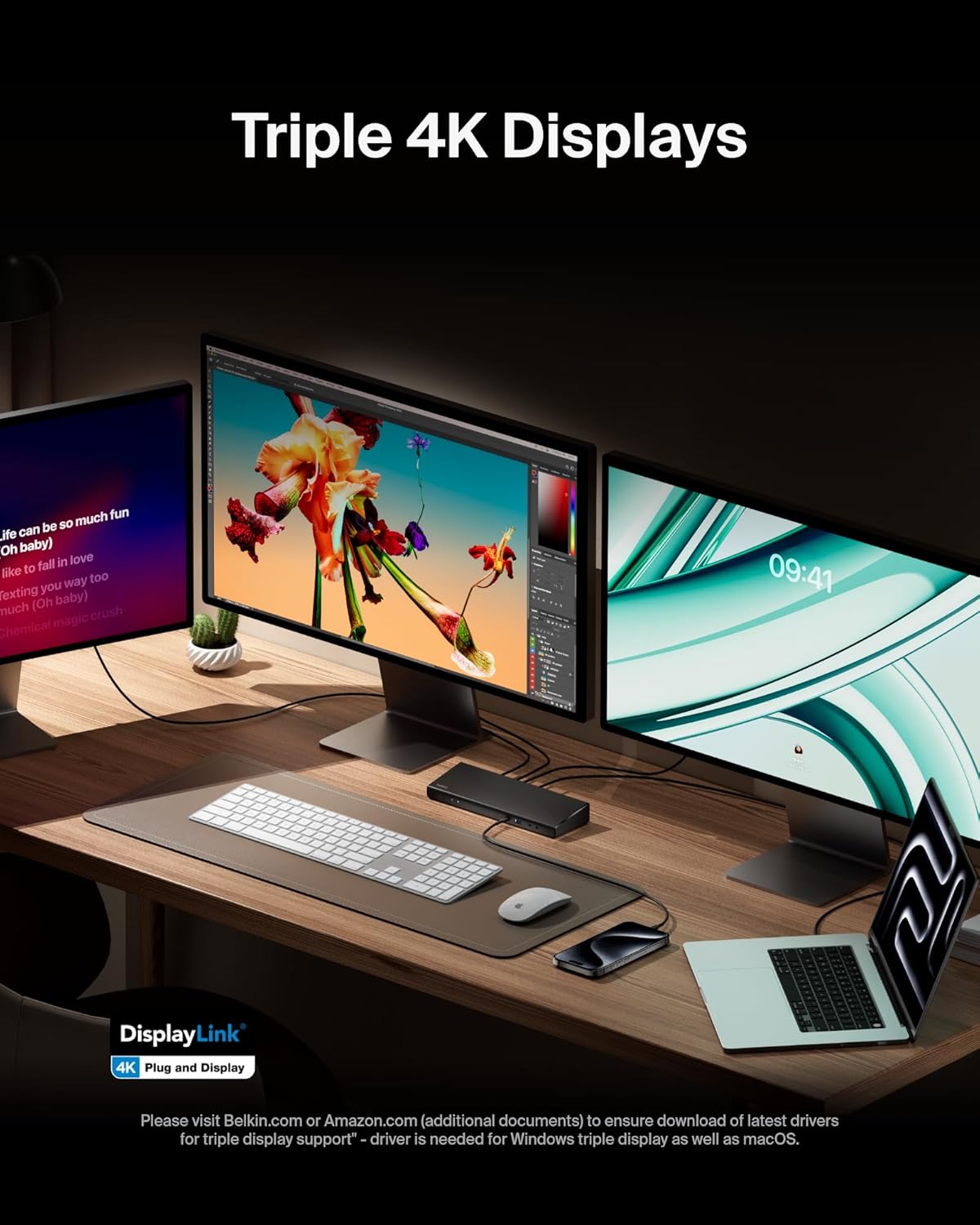 Belkin 15-in-1 Universal Triple Display DisplayLink Docking Station Hub w/ 3 HDMI Ports, 2 DisplayPorts for Triple 4K Display w/ 85W PD, Gigabit Ethernet, 3.5mm Mic/Speaker, 1 USB-C, & 5 USB-A Ports
