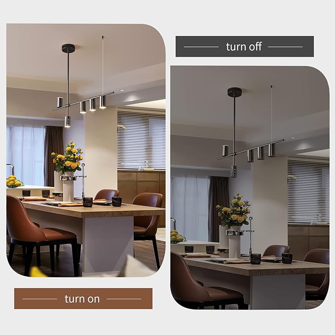 Siittoo Dining Room Light Fixture, Upgraded Dimmable LED Modern Pendant Light with Electroplated Surface, Modern Black LED Hanging Chandelier Light Fixture for Kitchen Island Dining Room,35W,5-Light
