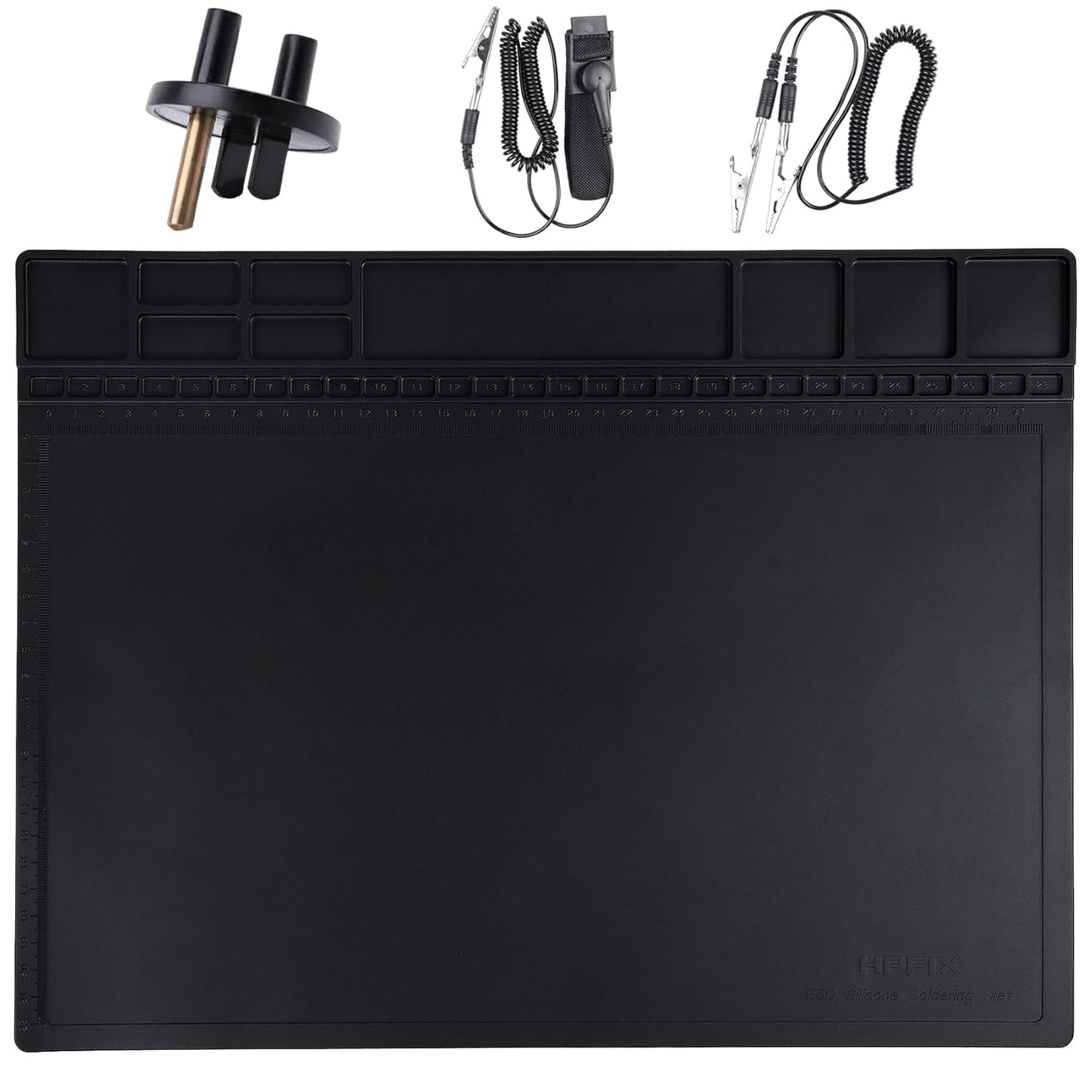Premium Heat Resistant 932°F Anti Static Mat, HPFIX ESD Mat with Grounding Wire, Grounding Plug, and ESD Wristband, Silicone Soldering Repair Mat for Computer, PC Building, Eelectronics