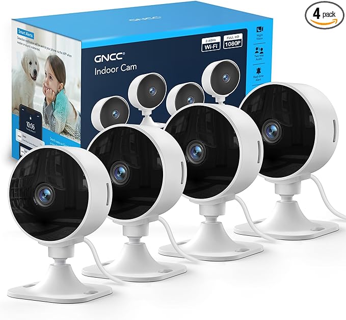 GNCC Cameras for Home Security,Indoor Security Cam,Cat Camera with Phone App,1080P Motion Detection,2-Way Audio,Night Vision,Cloud & SD Card Storage, Works Alexa,Easy Install,Only 2.4G WiFi (4-Pack)