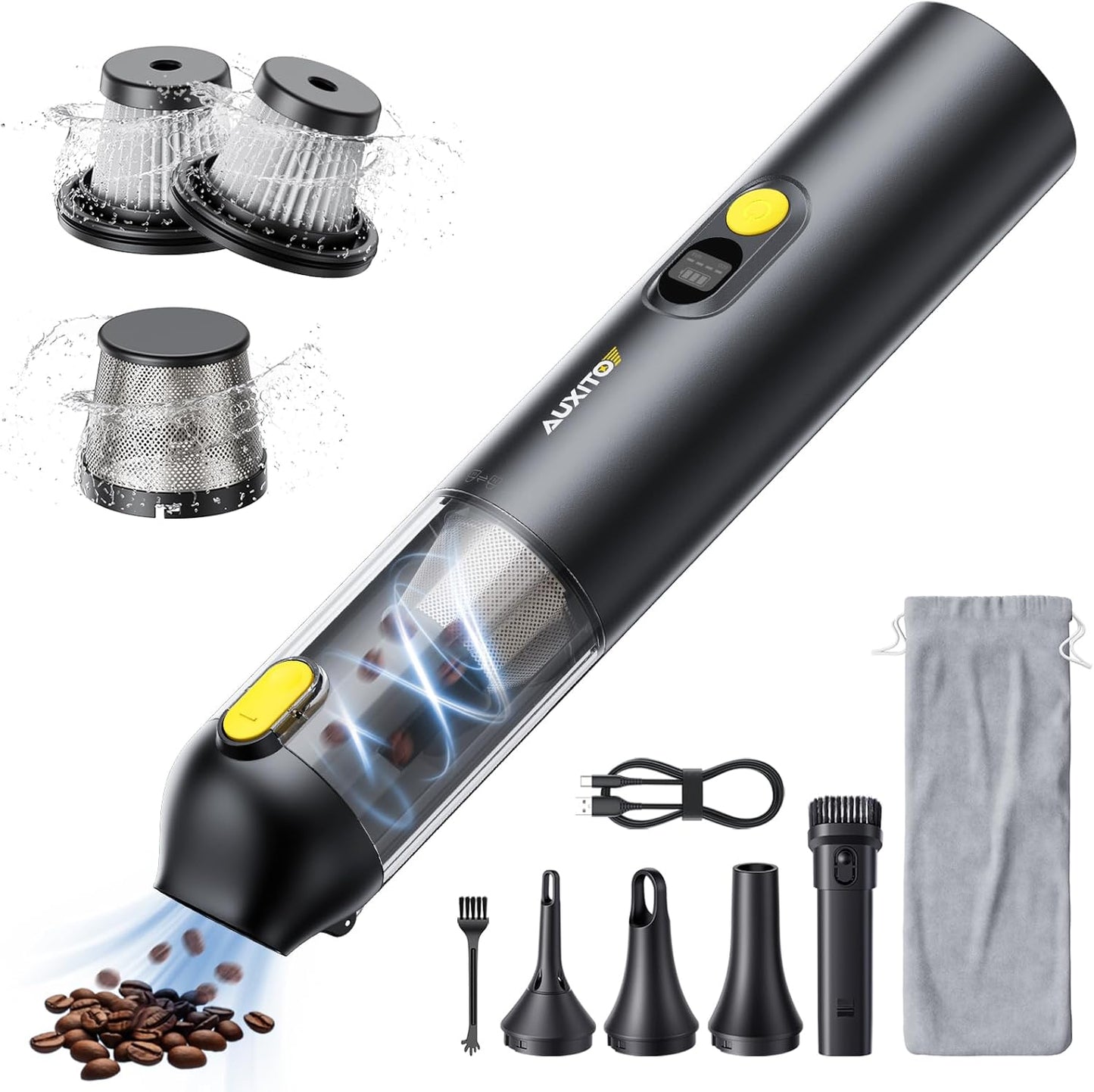 AUXITO Car Vacuum Portable Cordless 14000Pa Suction, Handheld Vacuum Blow & Suction 2 in 1, Small Vacuum Cleaner Hand Held Vacuum for Car, Home, Pet, Office (Black)