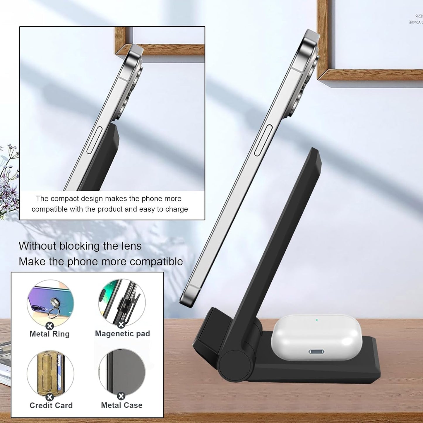 PDKUAI 2 in 1 Wireless Charger,[New Update] 25W Foldable Wireless Charging Station for iPhone 16/16 Pro/15/14/13/12/11/8/Airpods,Dual 15W Fast Dual Induction Charge Stand for Samsung Galaxy/Buds3