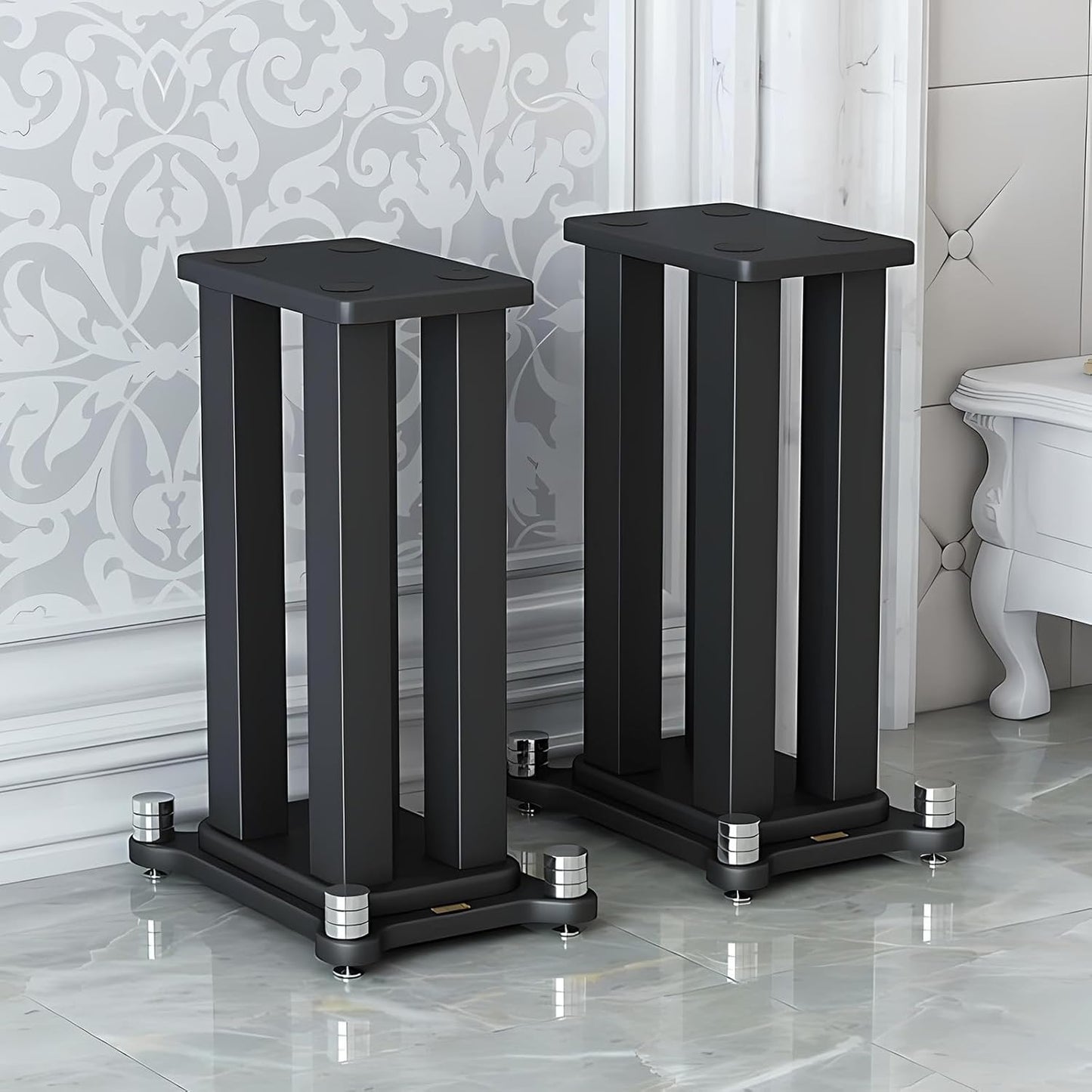 A Pair of Speaker Stands, Bookshelf Speaker Stand Steel Frame Support for Speakers up to 40 kg, Vibration-Absorbing MDF Design, Universal Speaker Stand Improves Sound Quality (70cm/27.5in)