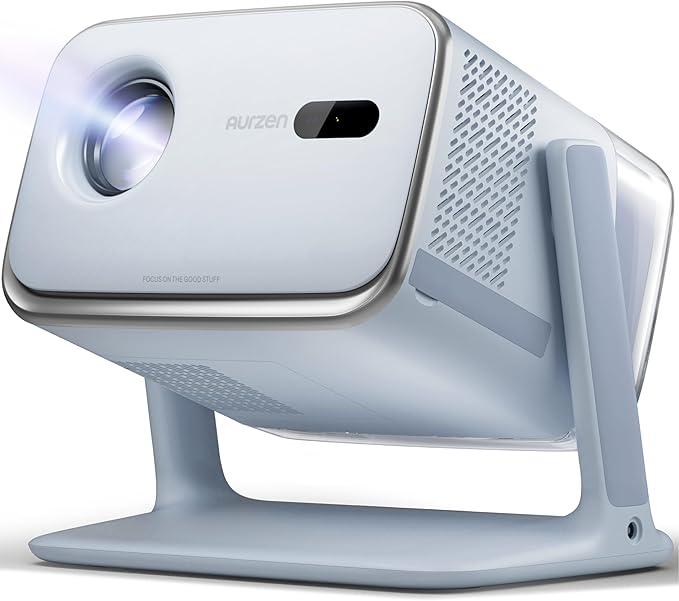 Aurzen BOOM mini Google TV 4K Supported Smart Portable Projector with WiFi and Bluetooth, Outdoor & Home Movie Projector with 20W Speakers DoIby Audio, Real-Time Focus, 500 ANSI Lumens, Blue