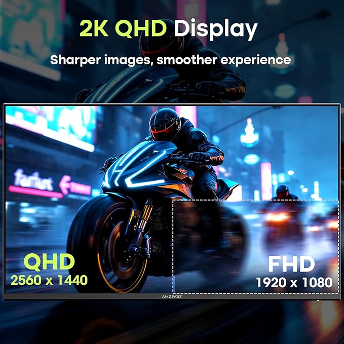 Amzfast 27 Inch 200Hz Gaming Monitor, WQHD 2k 2560 x 1440p Monitor, Built-in Speakers, 1ms G-SYNC Compatible, HDR400,132% sRGB, VESA 100x100 Fast IPS Monitor with HDMI 2.0 x 2 & DP 1.4 x 2, AMZG27F5Q