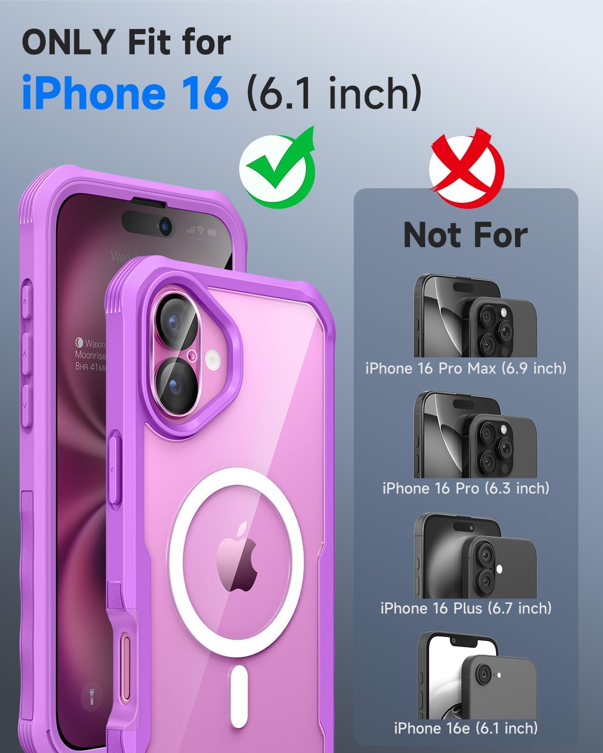 seacosmo for iPhone 16 Case, Full Body Bumper with Built-in 9H Tempered Glass Privacy Screen and Camera Lens Protector, Compatible with MagSafe, Shockproof 16 Phone Case, 6.1", Fuchsia Pink