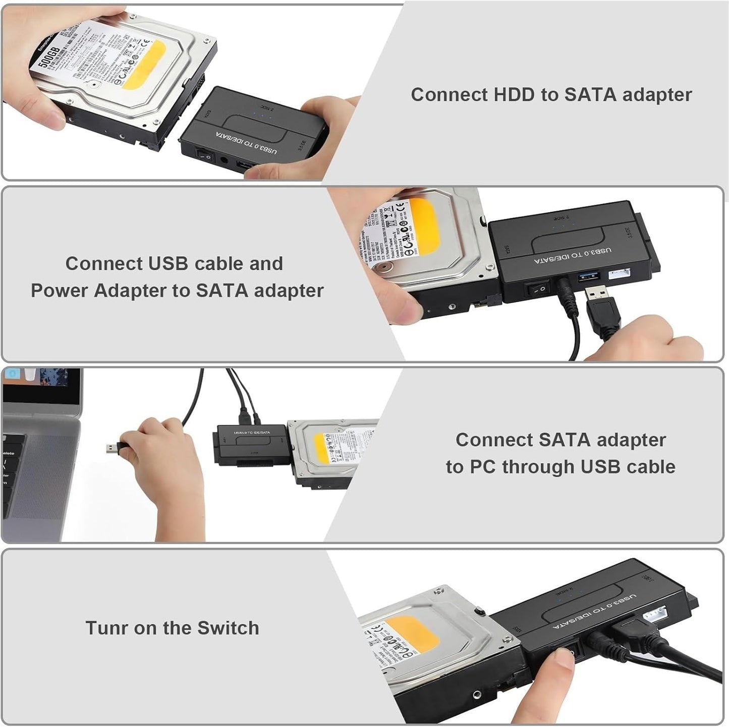 USB 3.0 to SATA IDE Hard Drive Reader, YINNCEEN External Hard Drive Ultra Recovery Converter Universal Hard Drive Adapter Kit for 2.5/3.5 HDD/SSD Hard Drive Disk, Include 12V/2A Power Adapter
