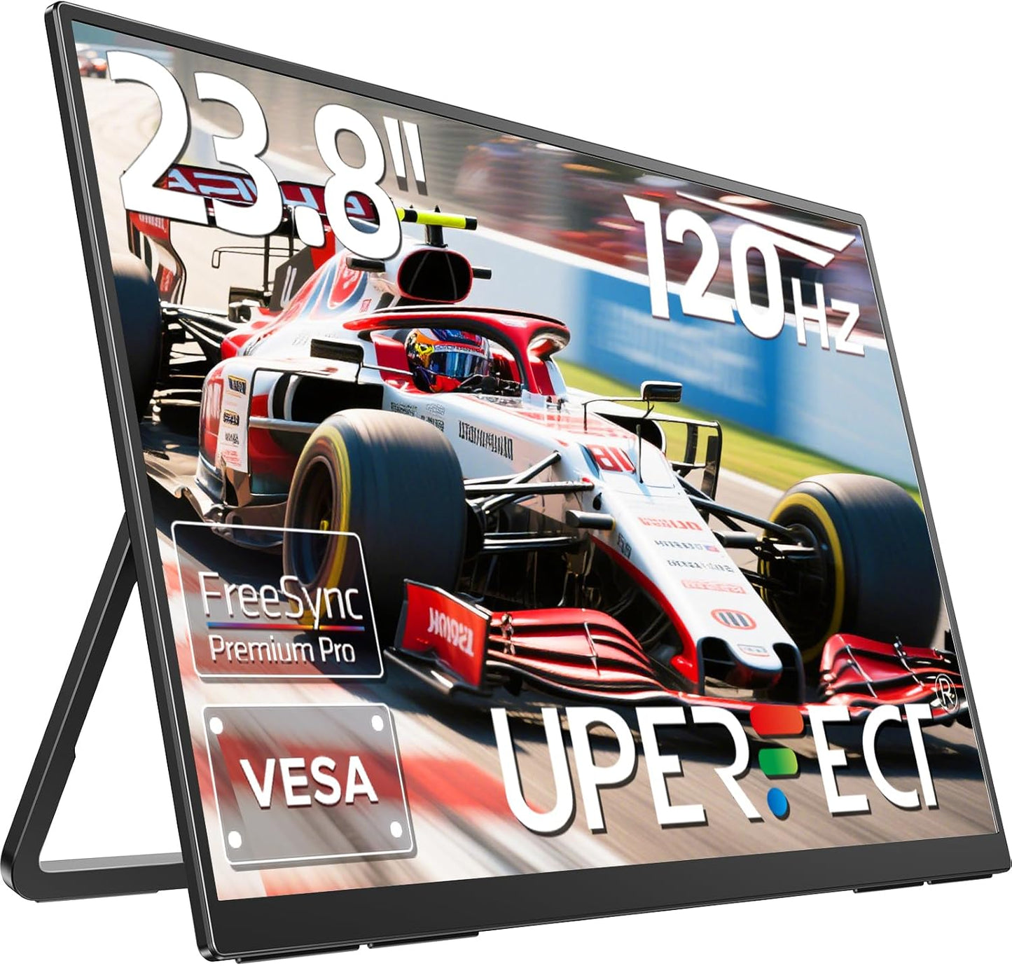 UPERFECT 24" 120Hz Portable Monitor 1080P 100% sRGB with Built-in Stand & VESA, HDMI USB-C FHD Travel Monitor for Laptop/MacBook/SteamDeck/Phone/Mini PC, External Second Screen for Gaming & Work