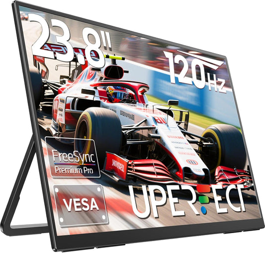 UPERFECT 24" 120Hz Portable Monitor 1080P 100% sRGB with Built-in Stand & VESA, HDMI USB-C FHD Travel Monitor for Laptop/MacBook/SteamDeck/Phone/Mini PC, External Second Screen for Gaming & Work