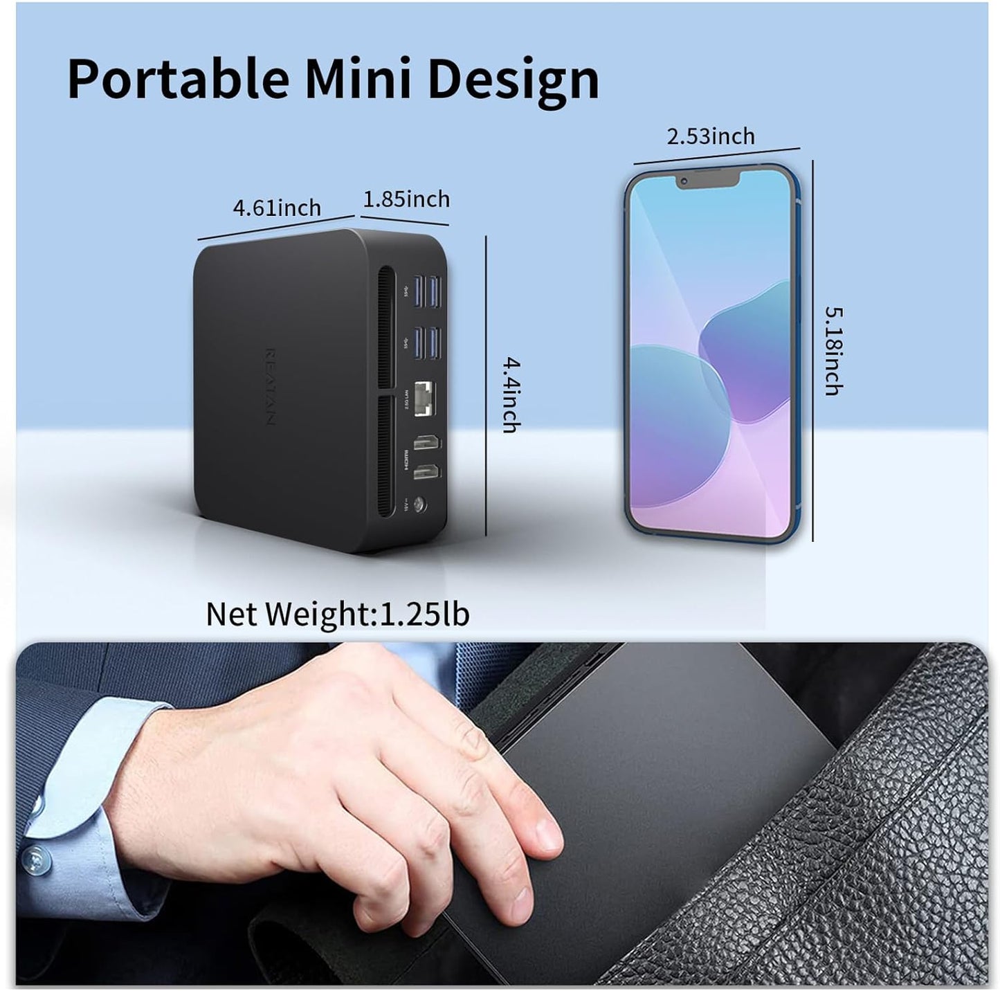 Reatan A9 Mini Gaming PC AMD Ryzen 9 7940HS 64GB DDR5 2TB SSD 5600 MHz RAM, Desktop Mini Computers, Radeon 780M Graphics, 2.5Gbps LAN, HDMI 2.1, 8K USB 4.0 Wi-Fi 6E/BT5.3