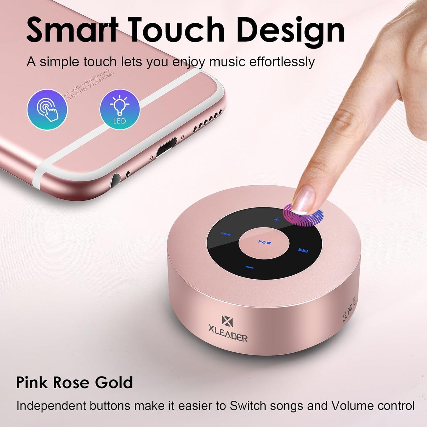 XLEADER Mini Bluetooth Speaker (Gift Box Packed) Portable Speakers Bluetooth Wireless with Micro SD/Mic/Aux Input, Touch Screen, 12H Playtime, Cute Pink Small Speaker for iPhone Laptop Shower Office