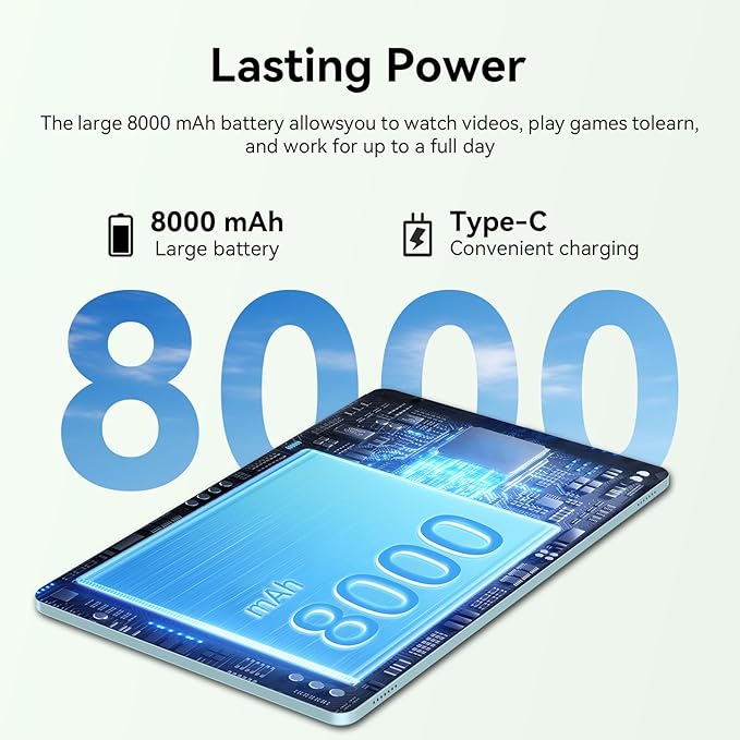 Tablet 11 inch Android 15 Tablets | Octa-core | 12GB RAM+128GB ROM | 8000mAh Tablet with Keyboard | Mouse | Case | Dual Band WiFi | BT 5.0 | GPS | 13 MP Dual Camera (Blue with Keyboard)