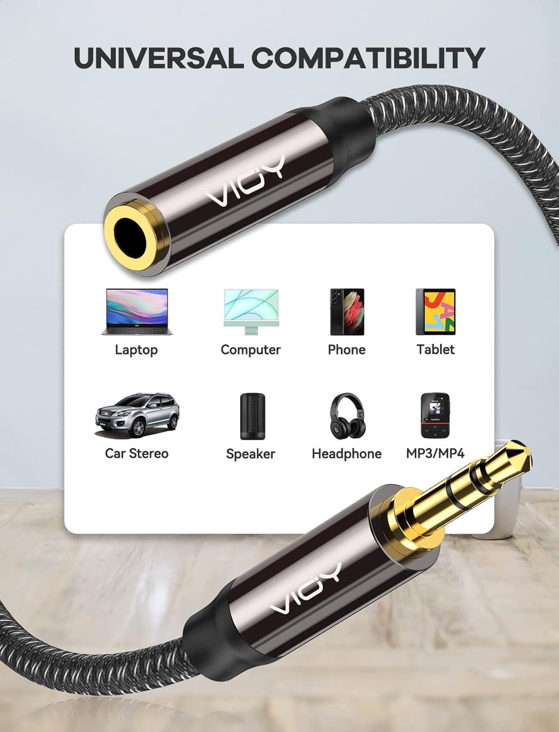 VIOY Headphone Extension Cable 6 FT,[Copper Shell, Hi-Fi Sound] 3.5 mm Male to Female Stereo Audio Cable Nylon Braided Aux Cord for Smartphones, Tablets, Media Player