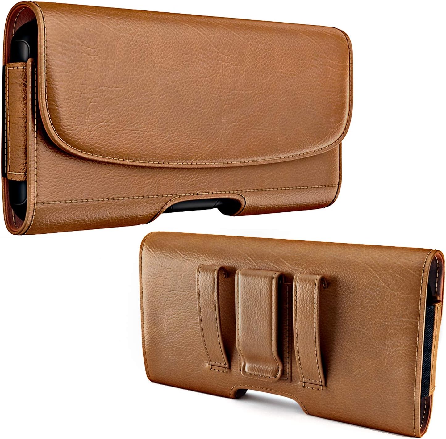 PiTau Holster for iPhone 16, 16 Pro, 15, 14, 13, 12, Xs, X, 11, XR - Premium Cell Phone Case with Belt Clip [Magnetic Closure] ID Card Holder Pouch (Fits Otterbox Case) Brown