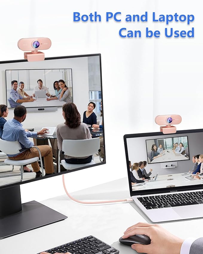 Webcam for pc with Microphone,Full Hd 1080P Pink Streaming Web Cam with Mic for Mac Laptop, Small Computer Camera for Desktop,Cheap Face Cam for Video Conference,Zoom,Microsoft Teams Meet
