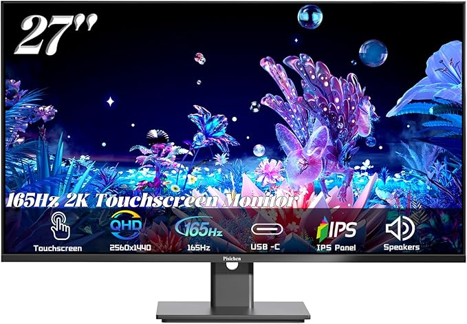 27 Inch 2K 165Hz Gaming Touch Screen Computer Monitor with HDMI USB Type C, 10-Point IPS PC Touch Display for Laptop Business Phone, VESA Mountable, Tilt Adjustable