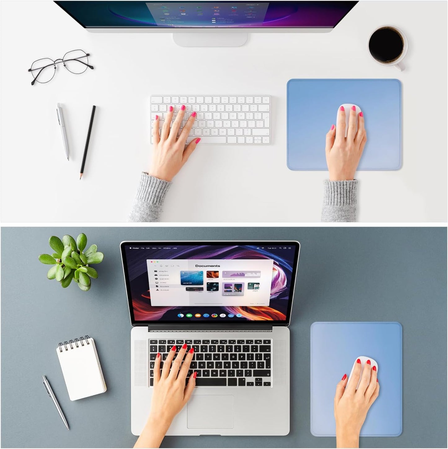 ITNRSIIET Mouse Pad Non-Slip Rubber Base Smooth Surface Stitched Edges Waterproof Durable Compatible with All Mice for Office & Gaming, Desk Accessory, 10.2x8.3x0.12 inch, Azure Gradient