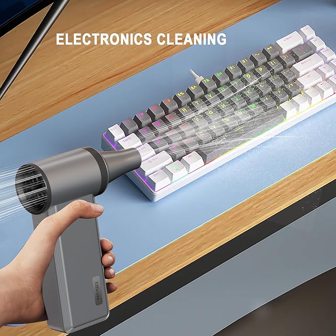 Cordless Electric Air Duster - 180K RPM Brushless Motor, 45W SuperFast Charge, 29.6Wh Rechargeable Battery, 4-Speed Adjustable Dust Blower for PC Cleaning, Electronics, Car & Woodworking, Silvergray