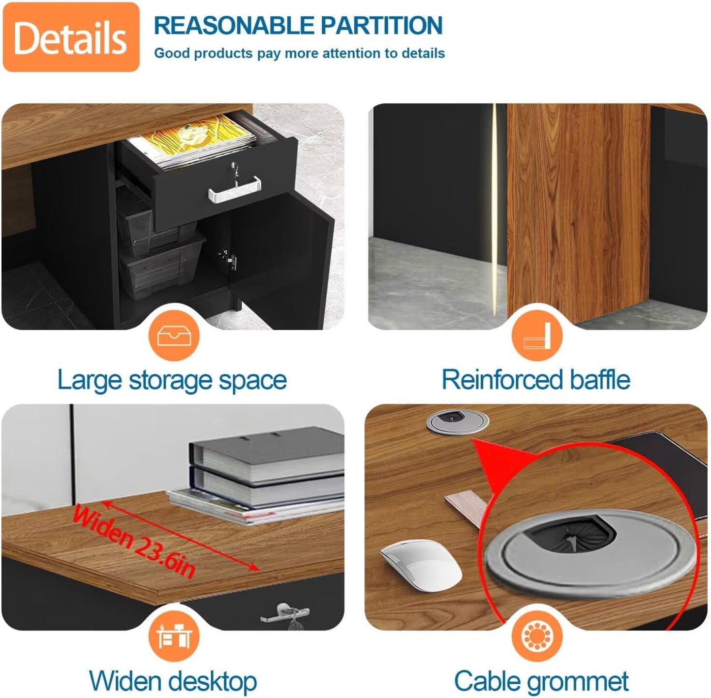 Reception Desk with Counter Modern Checkout Counter with Lockable Drawer Keyboard Tray Receptionist Desk for Office Salon Reception Table D Left 51inch/130cm