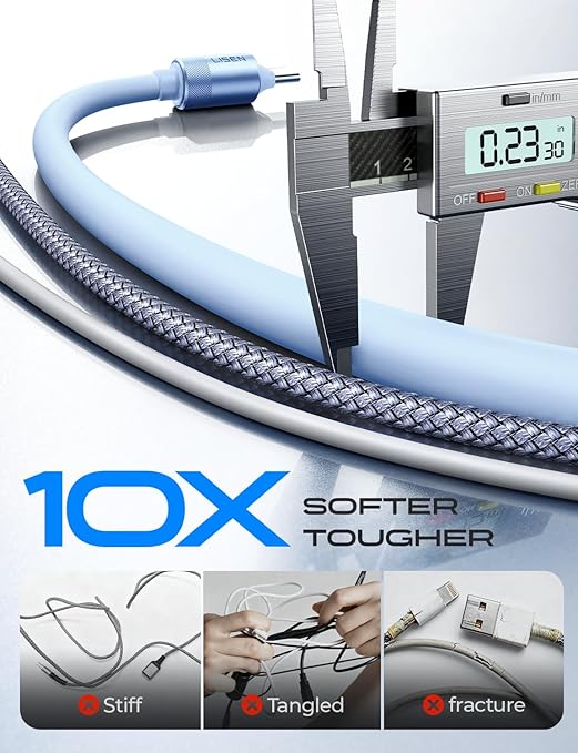 LISEN for iPhone Air 17 Charger Cord USB Cable 10FT, Chubby 100W Soft Silicone USB C to USB C Fast Charging Cable, Long USBC to USBC for iPhone 17 16 15, Samsung S25, MacBook Pro/Air, Blue