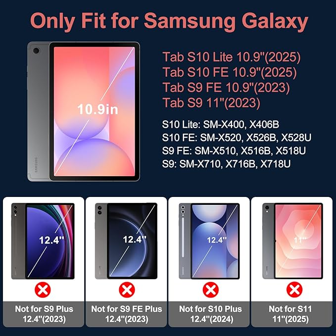 Case for Samsung Galaxy Tab S10 Lite/ S10 FE/ S9 FE 5G/ S9 Tablet Case 10.9"/11", Shockproof Protective Cover with Screen Protector, Pen Holder, 360° Rotating Stand and Hand Strap, SkyBlue