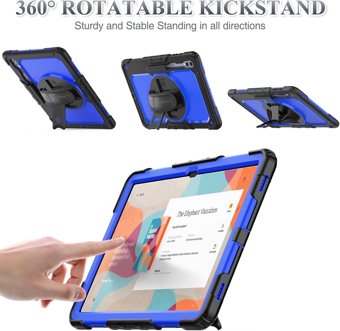 SEYMAC stock Case for Samsung Galaxy Tab S10 Ultra / S9 Ultra Tablet Case 14.6'' with Screen Protector, Pencil Holder, 360 Rotate Stand, Hand Strap, Shoulder Strap, Blue1