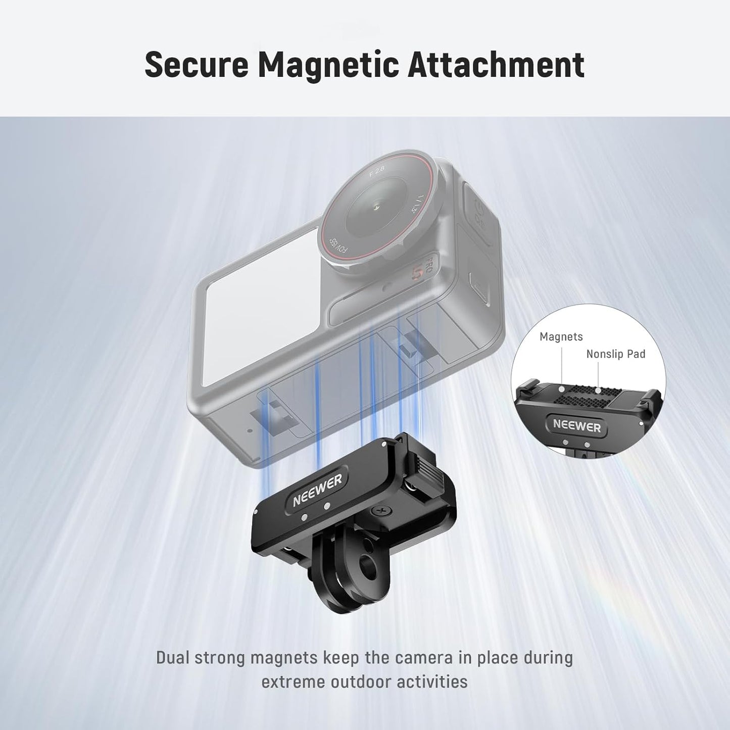 NEEWER Magnetic Mount Adapter Compatible with DJI Osmo 360 / Action 5 Pro/4/3, Upgraded Metal Quick Release Action Camera Mount Vlogging Accessories with 1/4" Tripod Thread, AC011