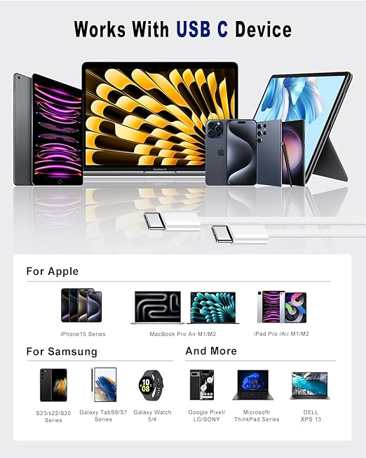 USB C to USB C Cable, 2Pack USBC to USBC Cable 6FT 60W Type C Charger C to C Cable Fast Charging Cord for iPhone 17/17 Pro Max/16 Pro Max/15 Plus/15 Pro Max/Samsung S23 Note 20 MacBook Air