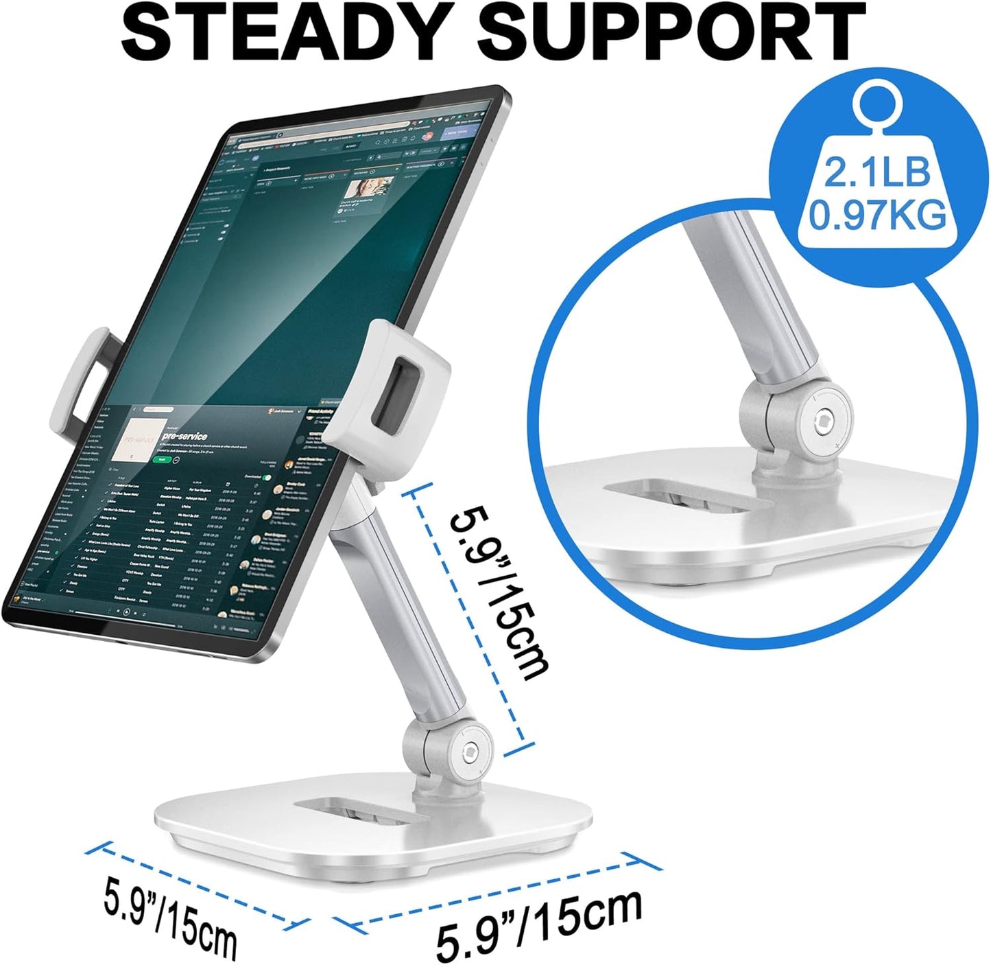 AboveTEK Upgraded Desktop Tablet Stand, 360° Swivel Tablet & Phone Desk Mount Holders for Any 4.7''-13.5'' Display iPad/Cell Phones, Stylish & Sturdy Stands for Store Office Showcase Reception (White)