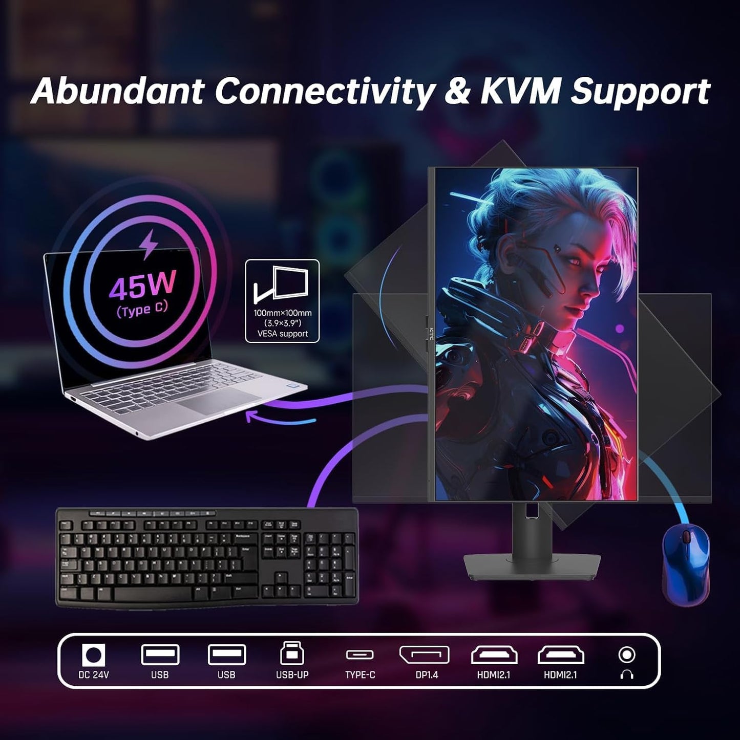 KTC 32 Inch 4K Mini LED Monitor, Fast IPS, HDR1000 144Hz 1ms MPRT Gaming Monitor,Type-C 45W, HDMI/DP/USB,RGB Light, Swivel/Height/Pivot/Tilt Adjust, VESA, Computer Monitor for Gaming & Designer