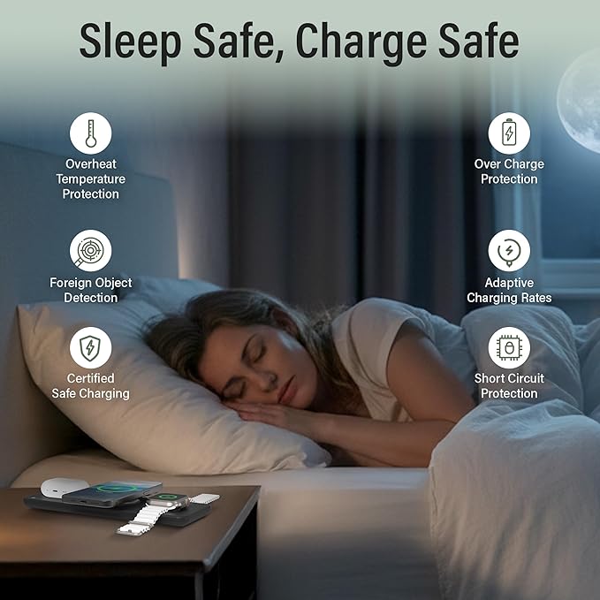 Nimble Podium 3-in-1 Wireless Charging Station for Apple, Qi2-Certified 15W Magsafe Charger Stand, Wireless Charger for iPhone 17 16 15 14 13 - Apple Watch - Airpods Series (Charger & USB-C Included)