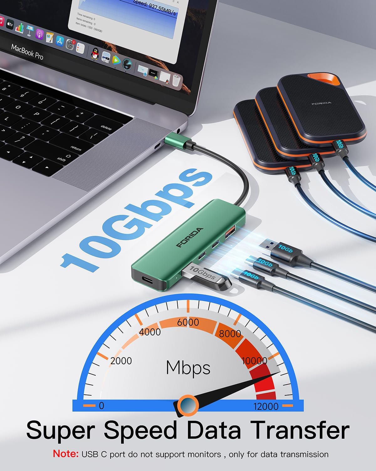 USB C Hub, 10Gbps USB 3.1 Adapter for MacBook, with 100W PD Charging, 2 USB C 3.1 10Gbps and 2 USB A 3.1 Data Ports, Compatible with Surface, XPS, Samsung, Dell and More (Green)