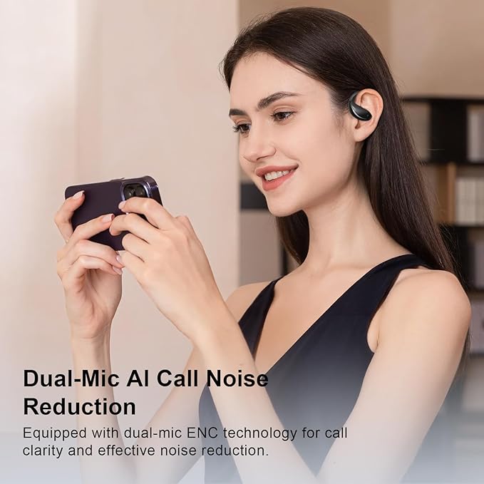 Open Ear Clip Wireless Earbuds Bone Conduction Headphones, Bluetooth 5.4,Open Ear Design,Built-in Mic, IPX5 Waterproof,LED Display Charging Case,Ear Hooks Ear Buds Design for Running Fitness ,Black
