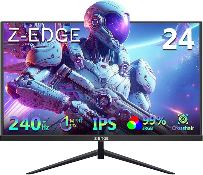 Z-Edge 24 inch 240Hz 165Hz Gaming Monitor, FHD 1080p, MPRT 1ms, IPS Monitor Gaming, 350nits, 16.7M Colors, 99% sRGB, UG24PJ Frameless Bezel, DP x1, HDMI x1(Black)