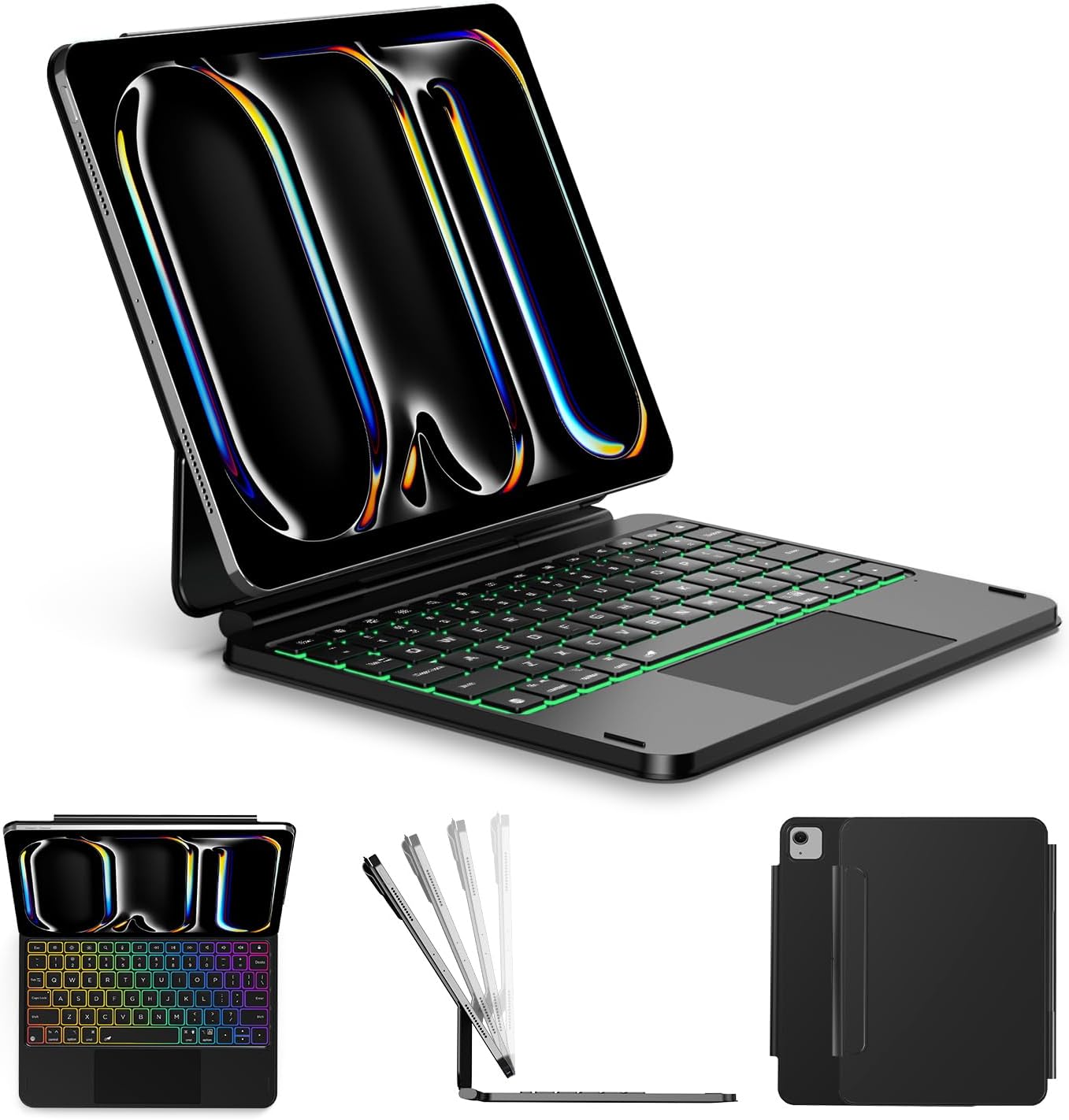 ORDA iPad Pro 11 Inch Case with Keyboard (M4/2024) iPad Pro Magic Keyboard with 7 Colors Backlight,Easy-Set Magnetic Stand,Precise Multi-Gesture Trackpad,Shortcut Keys,Ultra-Slim,On-The-Go Protection