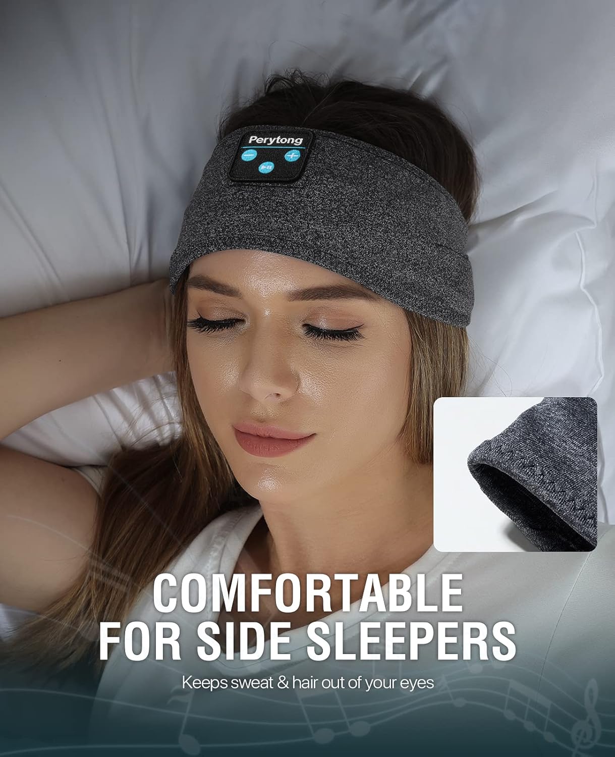 Perytong New Sleep Headphones Bluetooth Headband, Wireless Soft Sleeping Headphones with Ultra-Thin Speakers Perfect for Side Sleepers, Running, Workout, Jogging, Yoga, Travel