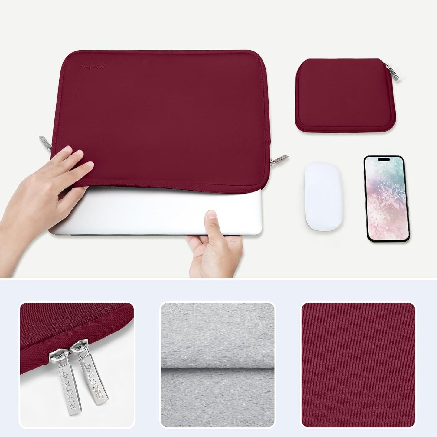 MOSISO Laptop Case 13.3 inch, 13-13.3 inch Laptop Sleeve Bag Compatible with MacBook Air/Pro 13 / Pro 14, HP Dell ASUS Lenovo Notebook, Neoprene Computer Sleeve Bag with Small Case, Red