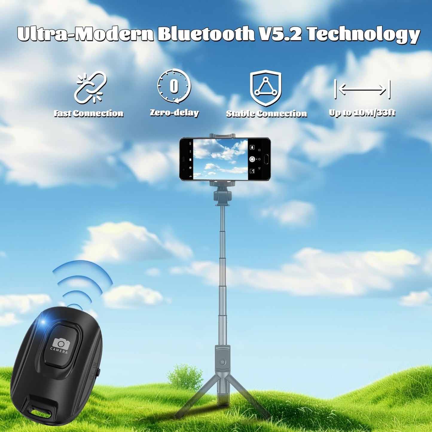 MAIRAN Rechargeable Wireless Camera Remote Shutter for iPhone and Android Smartphones, Bluetooth Phone Remote Control,Selfie Button for Photos and Videos Charging Cable and Wrist Strap Included-Black