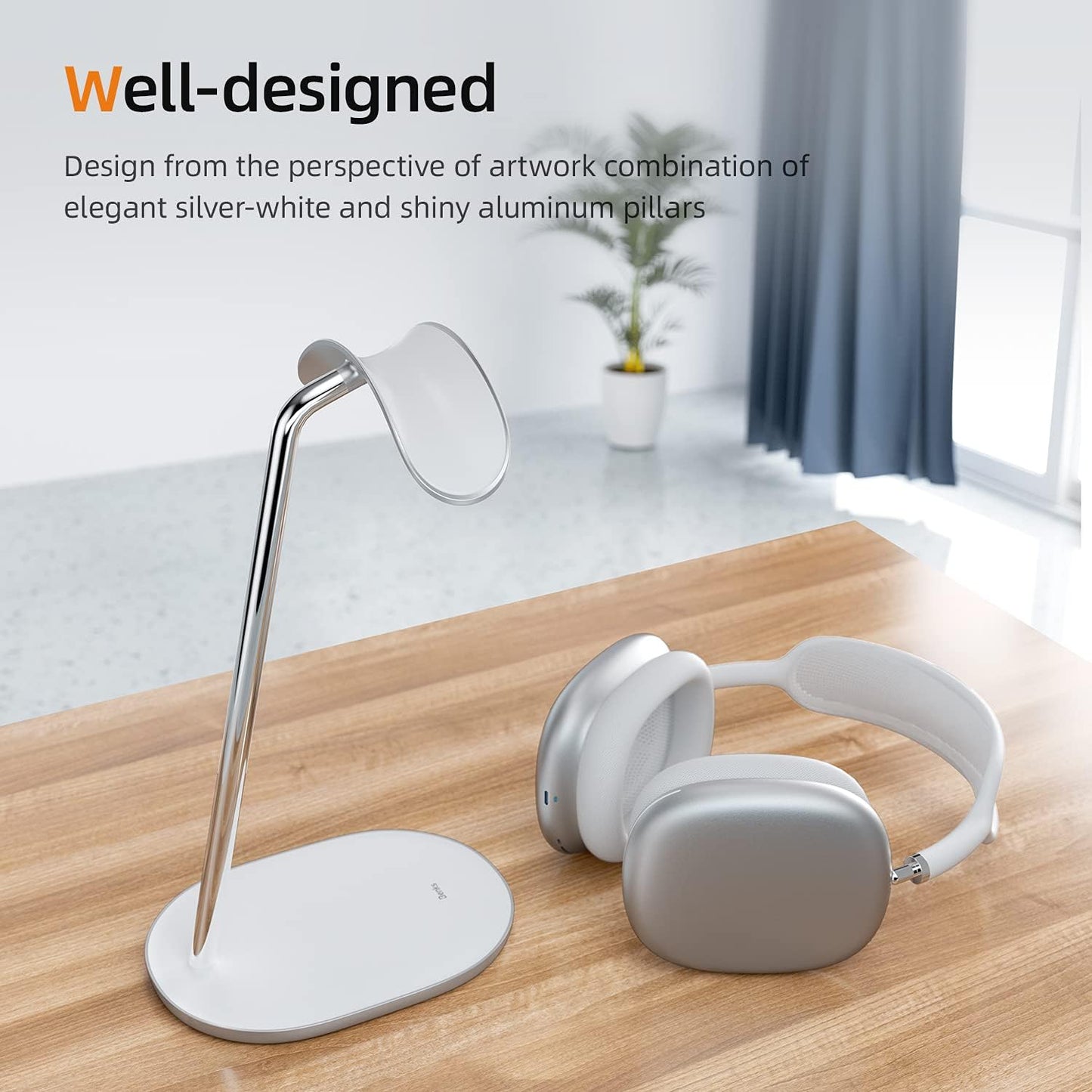 BENKS Desktop Headphone Stand Universal Headset Holder Hanger Mount with Protective Silicone Pad, Gaming Headset Accessories, Compatible with AirPods Max, Beats, Bose, Sony and so on (White)