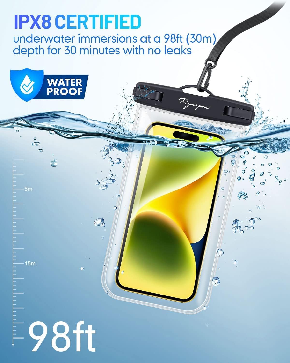 Waterproof Phone Pouch Bag - 7.5in Waterproof Phone Case for Beach Travel Must Haves, IPX8 Dry Bag with Lanyard for iPhone 16 15 Pro Max Galaxy S24+ S23 Pixel 8a, Cruise Essentials