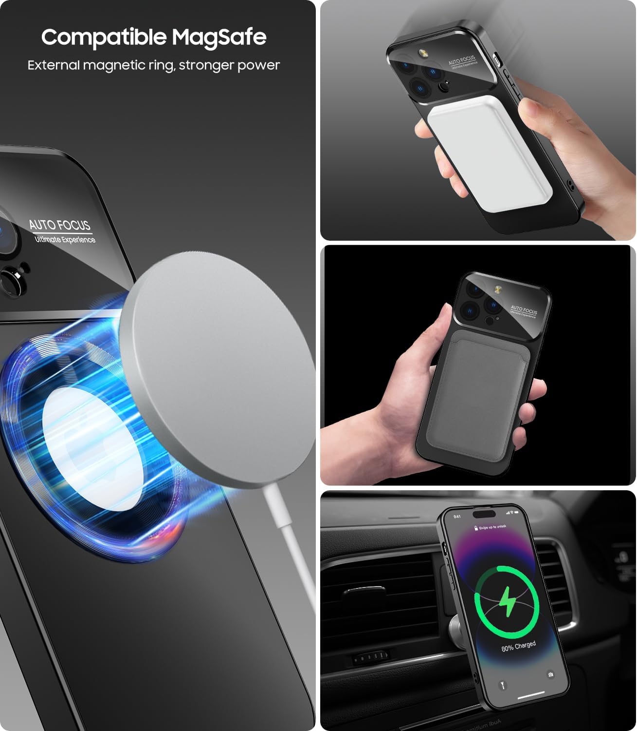Magnetic for iPhone 13 Pro Case, Built-in Camera Lens Protector, Compatible with MagSafe, Logo View, Military Grade Protective Phone Cover, Black