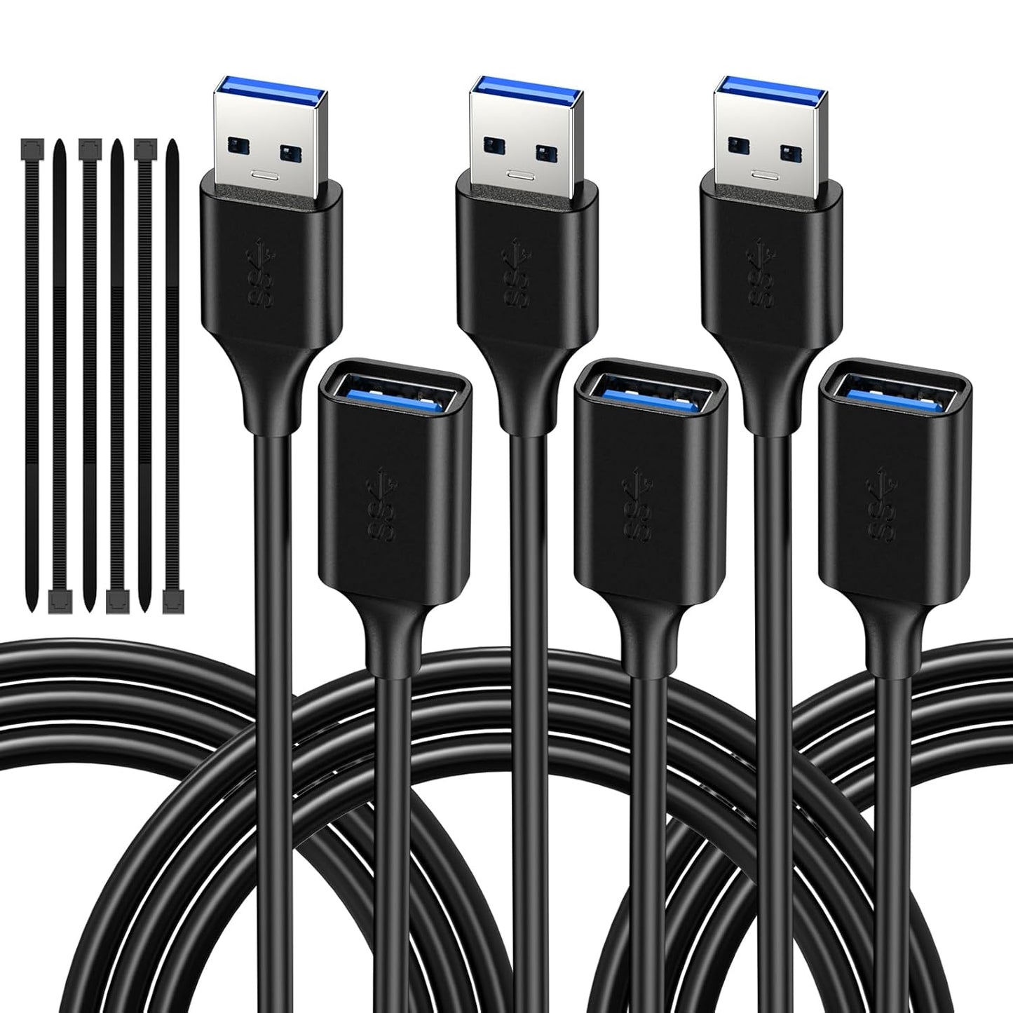 USB Extender Cord 13FT(3 Pack), USB 3.0 Extension Cable, USB A Male to Female, Compatible for USB Flash Drive, Hard Drive, Card Reader, Webcam, Printer, Keyboard, Mouse, Playstation, Xbox, VR Headset