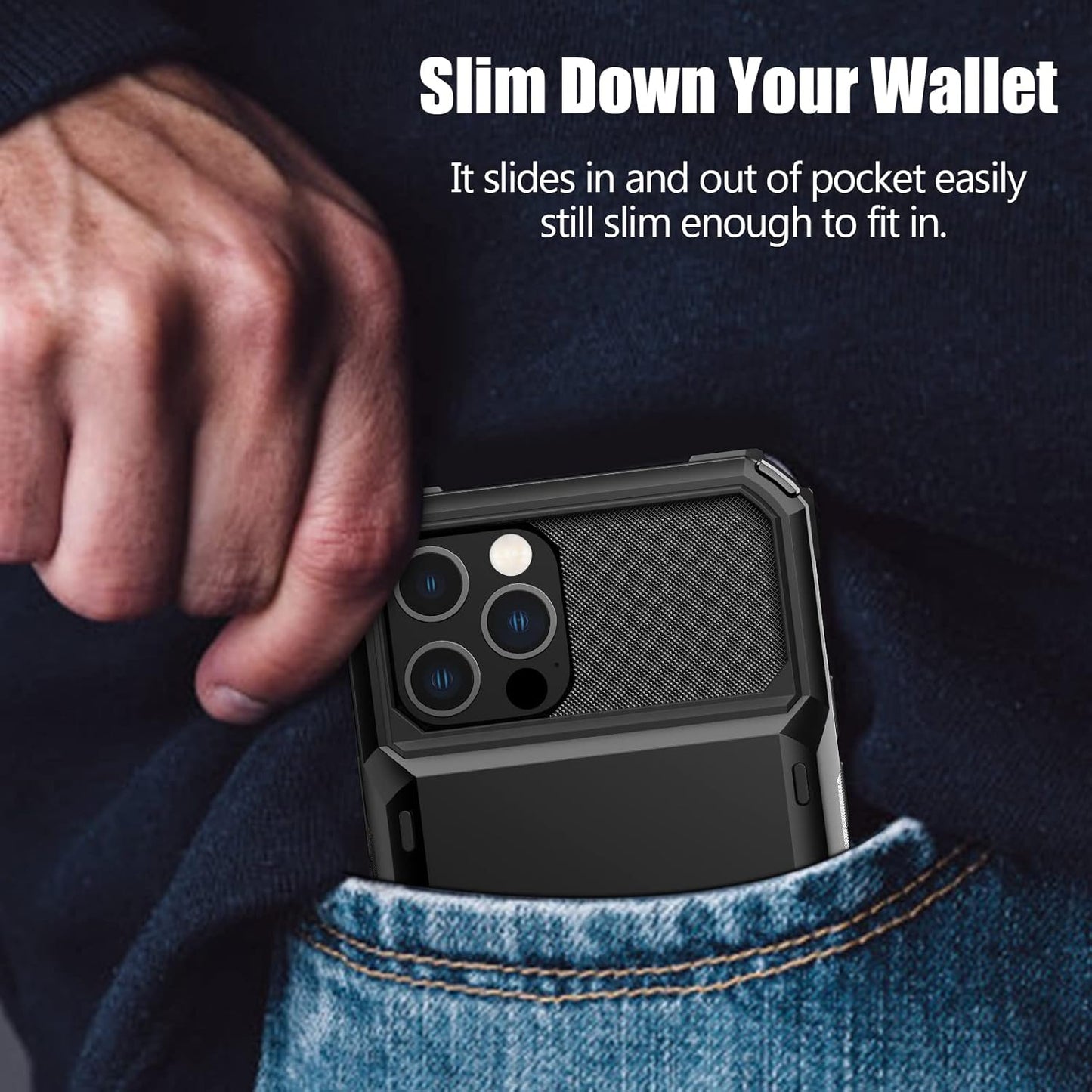 Nvollnoe for iPhone 12/12 Pro Case with Card Holder[Store 5 Cards] Dual Layer Heavy Duty Shockproof iPhone 12 Wallet Case with Hidden Card Slot Large Storage Cover for iPhone 12(Black)