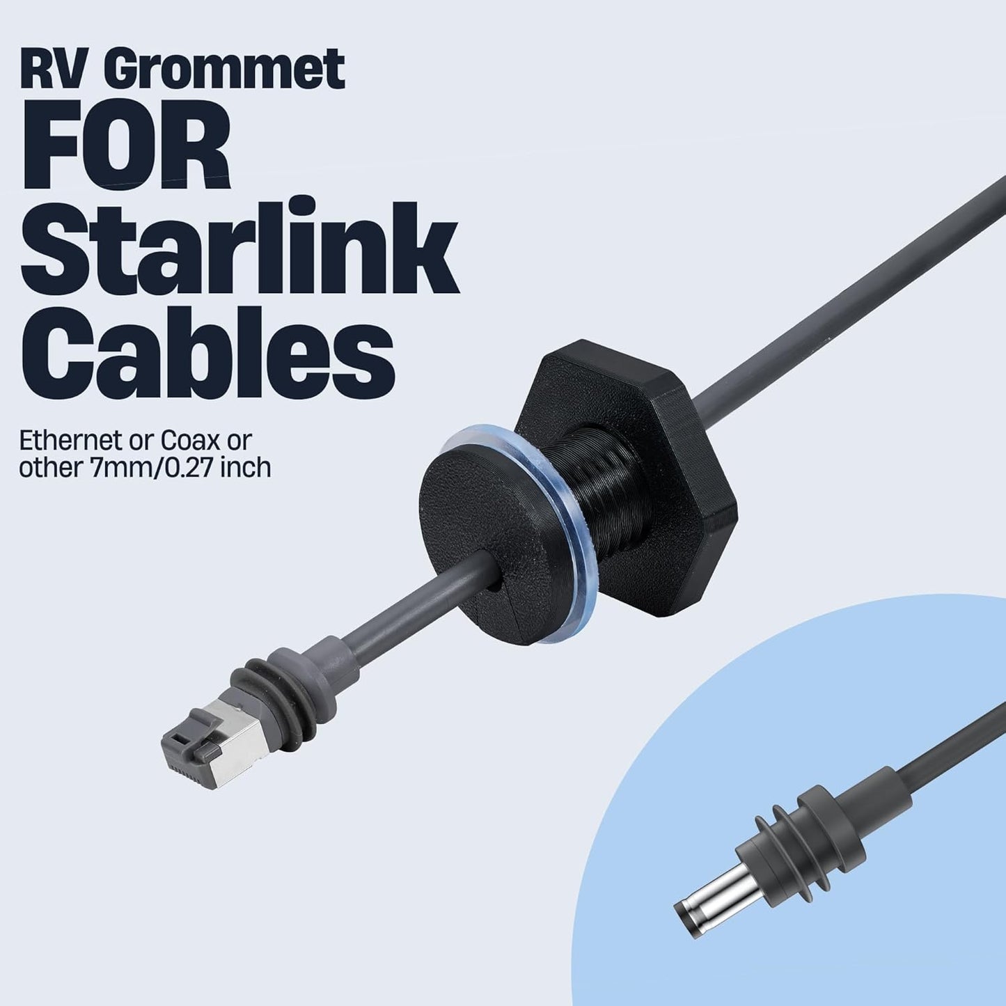 RV Cable Passthrough for Starlink mini, RV Cable Grommet Compatible with Starlink, Ethernet, Coax, Water-Resistant and Anti-Drop RV Cable Routing(Black)