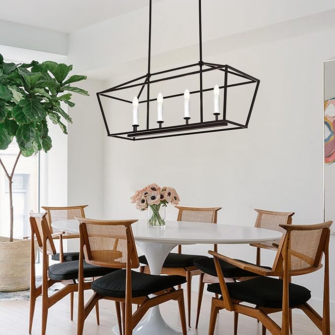 4-Light Kitchen Island Pendant Lighting Fixture, Farmhouse Dining Room Chandelier Over Table, Oil Rubbed Bronze & E12 Bulb Base
