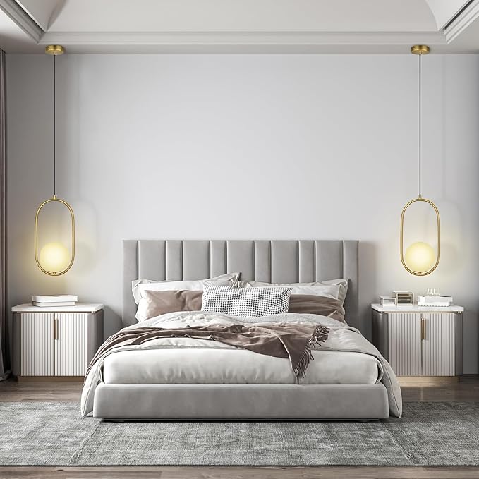 lobolighting Pendant Light Fixtures, 2 Pack Modern Gold Pendant Lighting Adjustable Height Mid Century Chandelier, Frosted Glass Globe Single Hanging Light for Kitchen Island Dining Room Bedroom